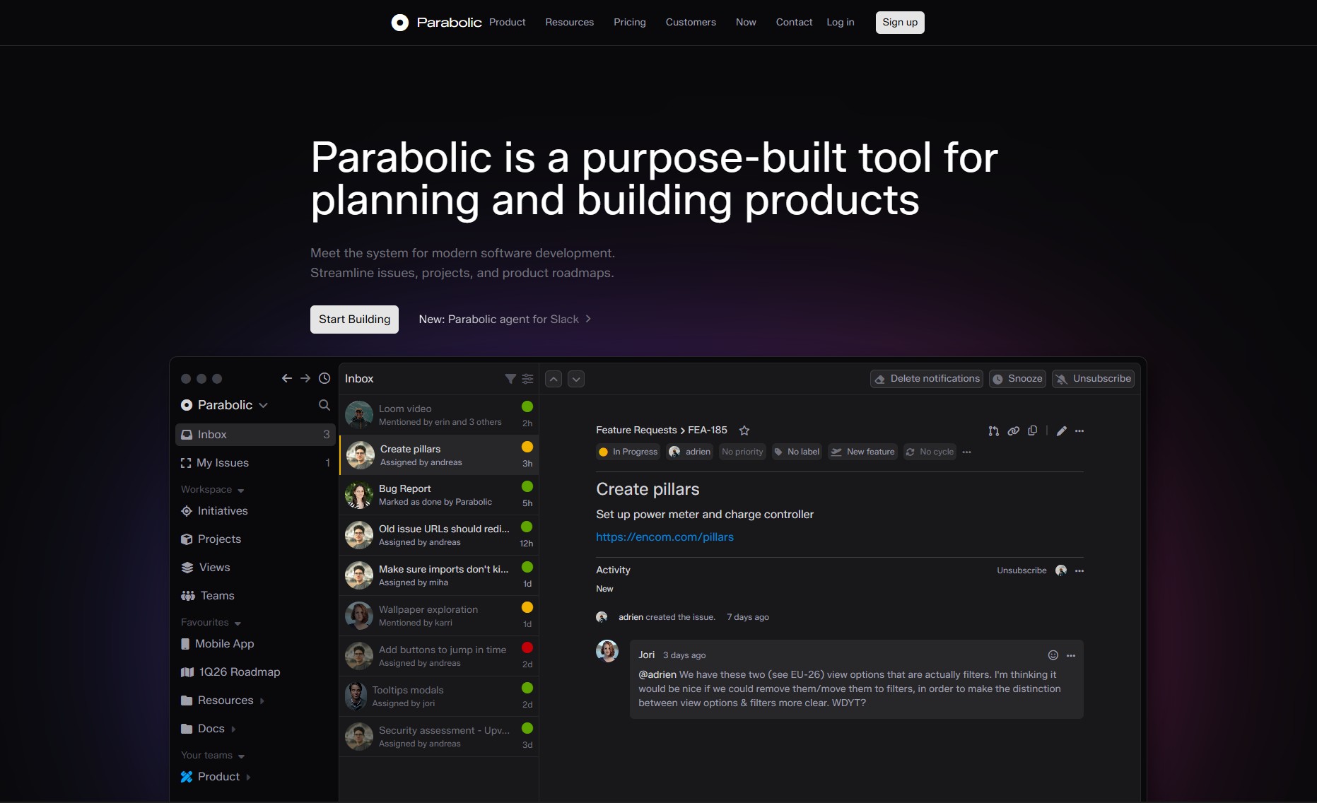 Screenshot of Parabolic website